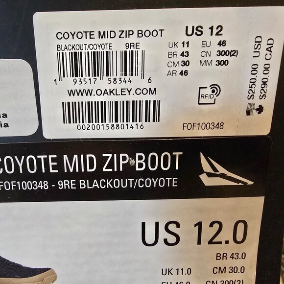 MENS OAKLEY COYOTE MID ZIP BOOT Black / Tan FOF100348-9RE Men's Size 12 NEW - Picture 11 of 13